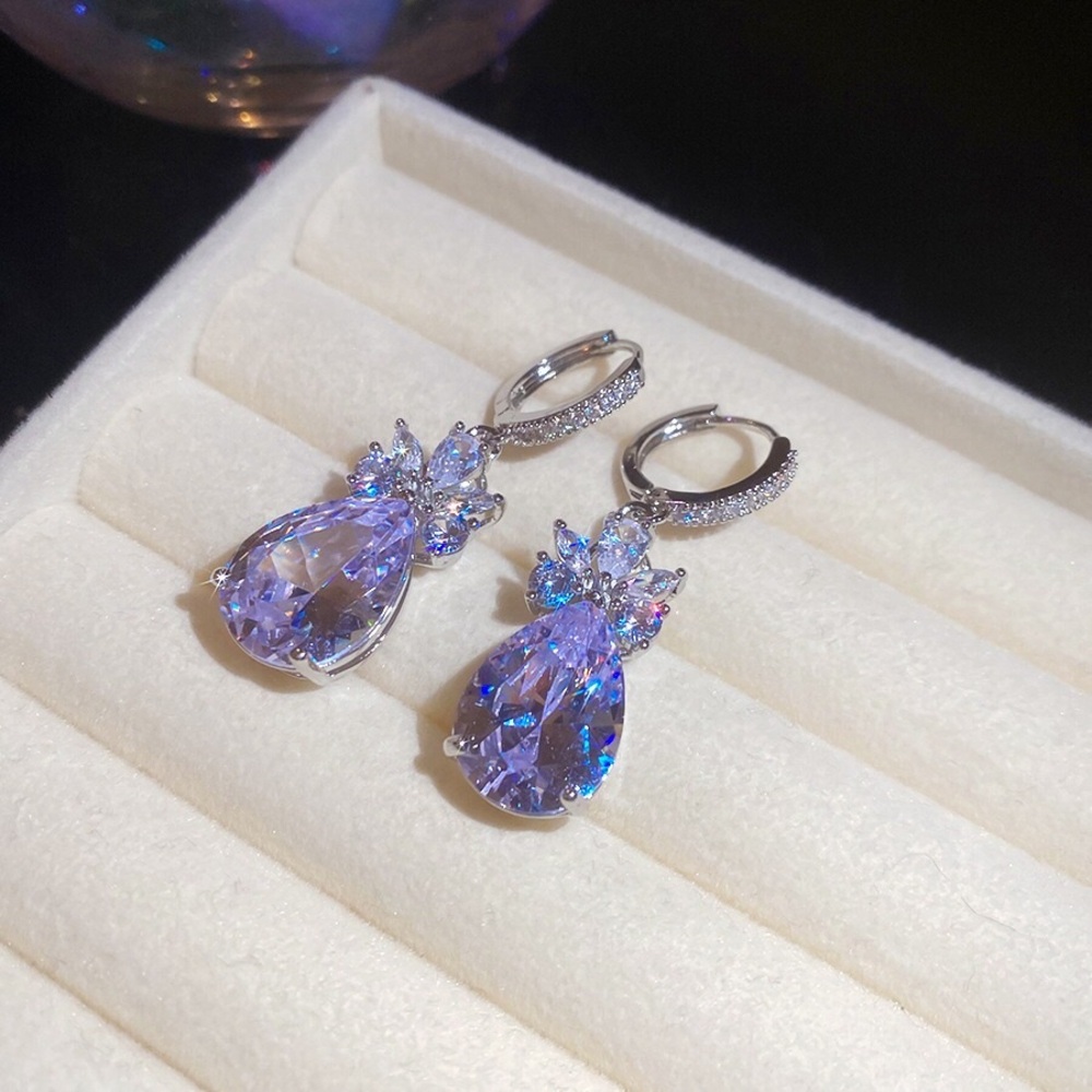 Elegant Lavender Teardrop Crystal Drop Earrings - Women Jewelry